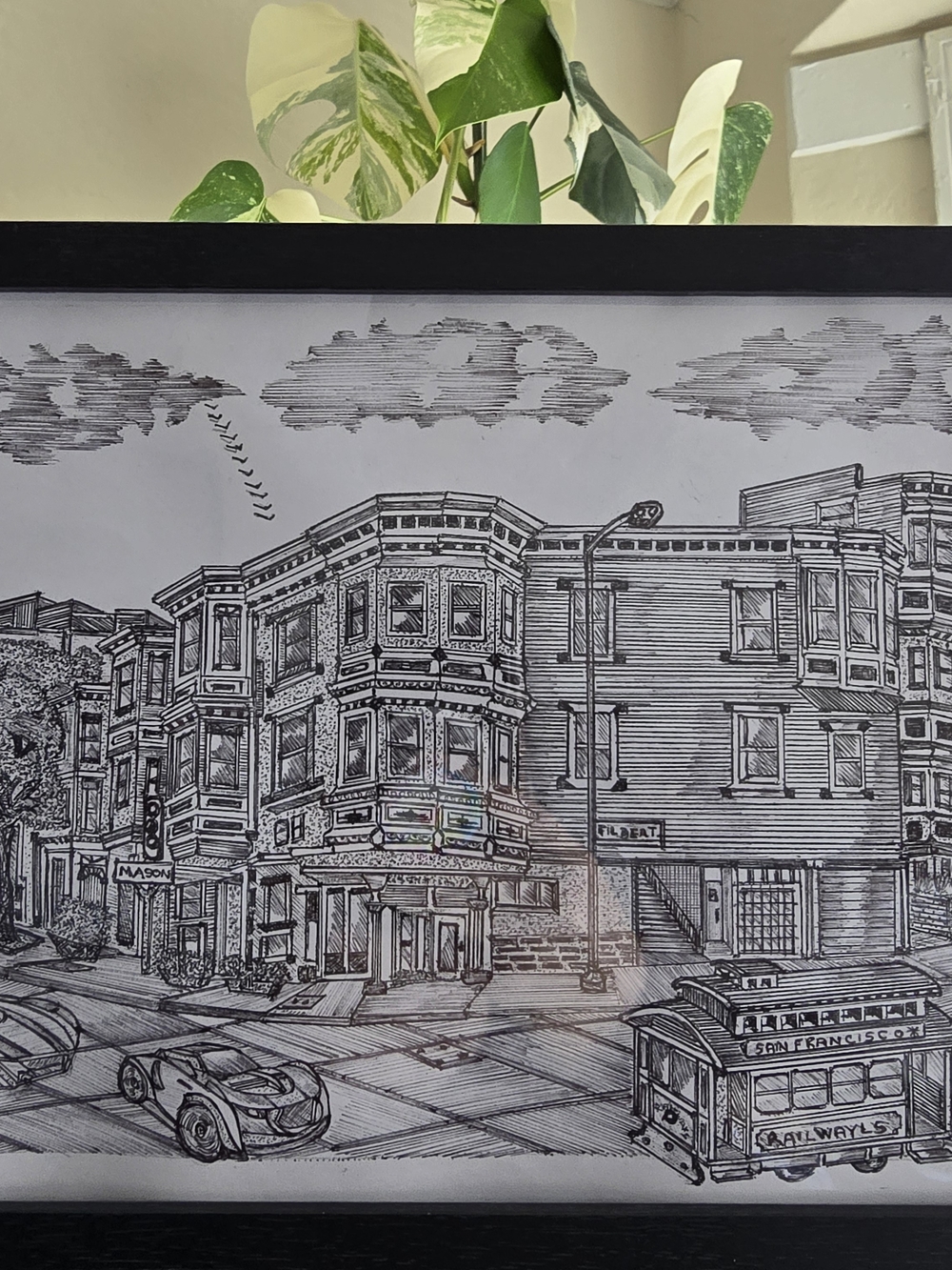 San Francisco art framed original drawing. 04 The city